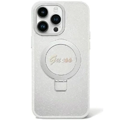 Image de CG MOBILE Guess GUHMP15MHRSGSD Coque pour iPhone 15 Plus 6,7&quot; Transparent Rigide avec Anneau Support Script Paillettes