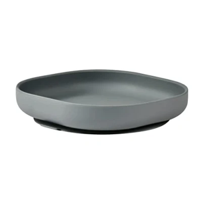 Image de BÉABA, Assiette Ventouse pour Enfant, 100% silicone, matière douce et très resistante, Adhère table/tablette chaise haute, Languette permettant de soulever l’assiette, Compatible micro onde, Minéral