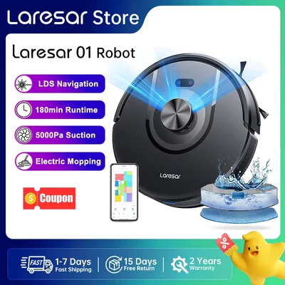 Image de Aspirateur Robot Laveur Laresar 5000Pa Navigation DTOF LiDAR 3 en 1 200m² Zone interdite 180 mins APP/WIFI/Alexa Contrôle