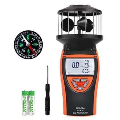 Image de Wind Cup Anémomètre Numérique, Speed Meter XF 878 Plage de Mesure 0.7 42m/s, Vitesse du Vent MAX/MIN/AVG Mode &amp; Température, Portable Anemometer avec Boussole pour Drone, Voile, Surf, Extérieur