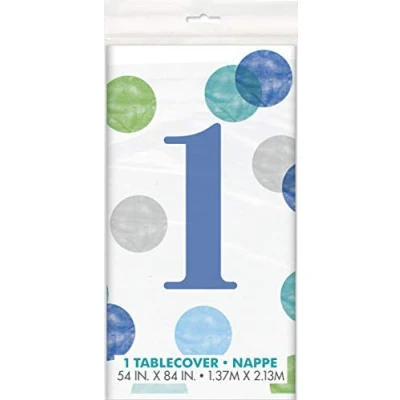Image de Unique Party 73303 Nappe en Plastique 2, 13 M x 1, 37 Fête à Thème Pois Bleu 1er Anniversaire