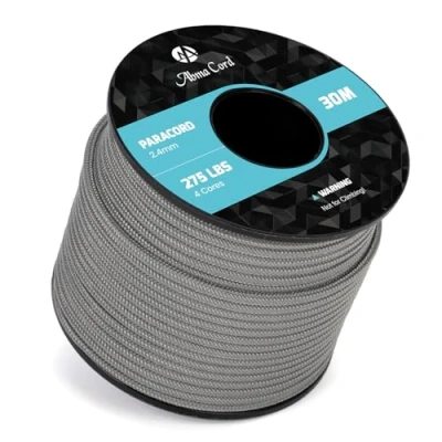 Image de Abma Cord 30M Paracorde 275 Corde en Nylon 2,4 mm 4 Brins de Survie, Extérieure, Tout Usage Max. 125kg (275lbs) Gris