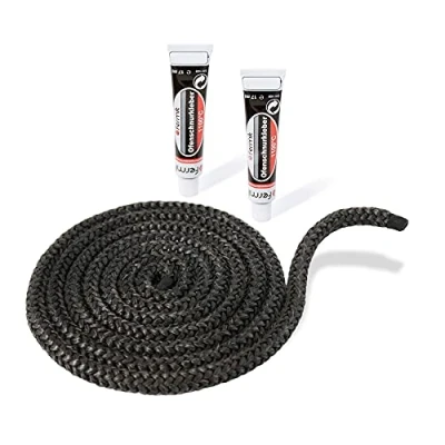 Image de LANZZAS Cordon d&#039;étanchéité pour cheminée et four Diamètre : 10 mm Longueur 2 m Ruban en verre portes de Résistant à la chaleur jusqu&#039;à 550 C Avec colle montage ignifuge.