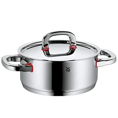 Image de marmite à induction WMF Premium One 20cm, 2,5l, couvercle en métal avec ouverture pour la vapeur, acier inoxydable Cromargan poli, échelle intérieure