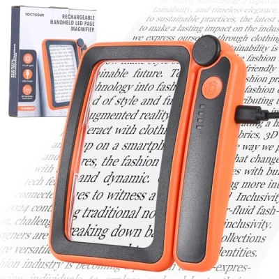 Image de YOCTOSUN loupe avec lumière pour la lecture, de page LED rechargeable 5x, rectangulaire pliable personnes âgées inspection basse vision