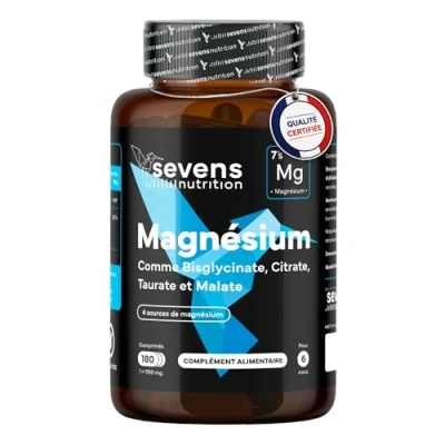 Image de Magnésium Bisglycinate + Citrate Malate Taurate 180 Comprimés Haute Absorption Fatigue, Énergie, Fonction Musculaire Complément Alimentaire Sevens