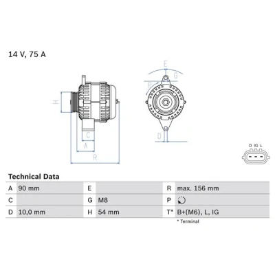Image de BOSCH 0 986 081 950 Alternateur 14V 75A SUZUKI: SWIFT 3, Wagon R+ II 3/5 portes