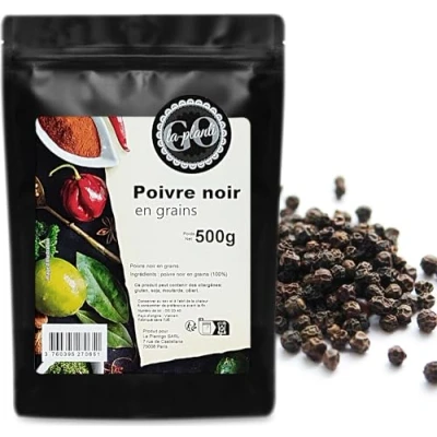 Image de Poivre noir en grains 500g LA PLANTIGO Un choix savoureux, de noir, 100% naturel, sans additifs, entier, une épice universelle, Végan