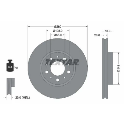 Image de TEXTAR PRO 92066703 Disque de frein 280 26 05/10 108 ventilé l&#039;intérieur revêtu sans boulon fix roue, moyeu roue