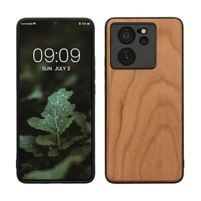 Image de kwmobile Housse Compatible avec Xiaomi 13T / Procoque Étui de Protection Rigide en Bois Cadre TPU Marron