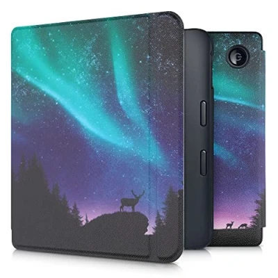 Image de kwmobile Étui Compatible avec Kobo Libra 2 Coque à Rabat magnétique Tablette eReader Similicuir Turquoise Bleu Noir