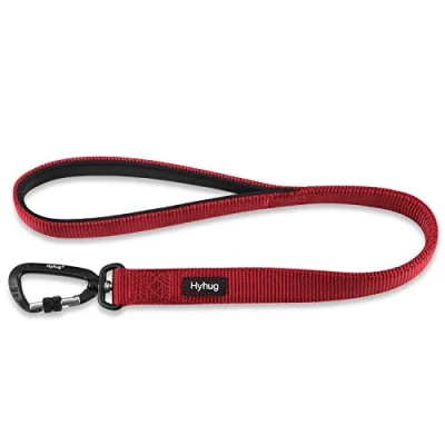 Image de Hyhug Pets Laisse Courte Robuste de 24 Pouces avec poignée Confortable et à Clip en Aluminium léger pour Les Grands Chiens Taille Moyenne. (Rouge, Grand Modèle Longueur 61CM)