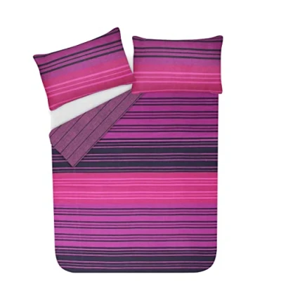Image de Sleepdown Just Contempo Parure de lit avec Housse Couette et taie d&#039;oreiller Motif à Rayures Violet Super King
