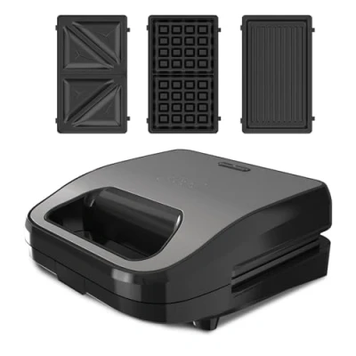 Image de Black+Decker Appareil à Sandwich 3 en 1 BXSA754E 750W Plaques Amovibles Sandwich, Grill, Gaufres Technologie Easy Eject Antiadhésif Chauffage Ultra Rapide Poignée isolée Voyant Lumineux