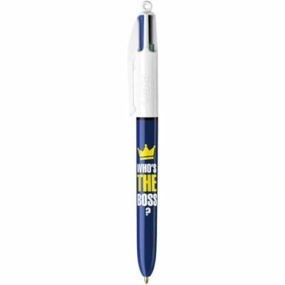 Image de BIC 4 Couleurs Messages Stylos Bille Pointe Moyenne (1,0 mm) Motif « Who’s The Boss », Boîte de 12