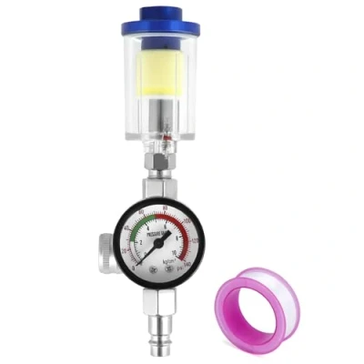 Image de QWORK® Régulateur de Pression d&#039;air pour Pistolet à Peinture, manomètre + séparateur Filtre piège Eau d&#039;huile Filetage Standard 1/4, Max. 140psi