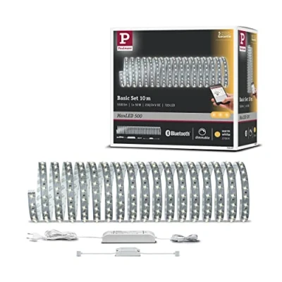 Image de Paulmann 70907 Function MaxLED 500 Kit de base 10m, Bluetooth, 2700K blanc chaud, 53,5W, 230/24V, Argent, Cavalier