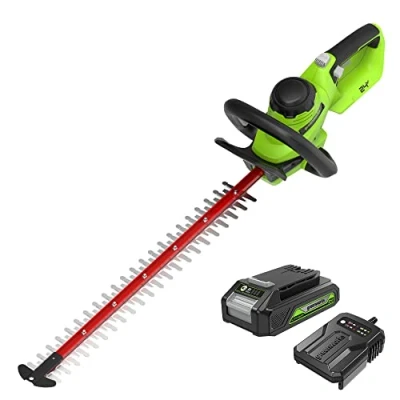 Image de Greenworks Taille haie sans Fil 24V G24HT56IIK2, Lame Double Action de 56cm, Coupe des Branches et tiges jusqu&#039;à 25,4mm d&#039;épaisseur 3000 SPM avec Batterie 2Ah &amp; Chargeur