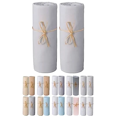 Image de P&#039;tit Basile Drap Housse 60x120 cm Lot de 2 draps en Jersey peigné 100% Coton Bio Gris Perle pour Matelas bébé Enfant Dimensions Extensible sans Repassage Grands Bonnets