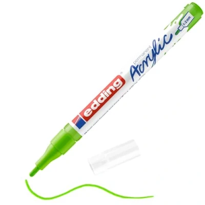 Image de edding 5300 Marqueur acrylique fin vert jaune 1 feutre imperméable pointe ronde fine 2 mm peinture pour peindre sur la toile, le papier kraft, bois et pierre, Unité