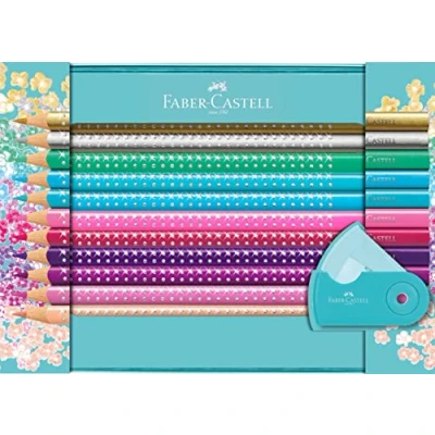 Image de FABER CASTELL 201641 Coffret cadeau Sparkle, 20 crayons de couleur et 1 taille crayon Mini, Multicolore