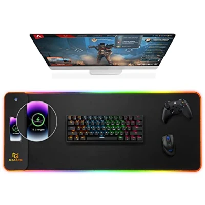 Image de Gimars Tapis Souris RGB Gaming avec Charge sans Fil Rapide 15W, Grand LED 10 Modes d&#039;Éclairage, Surface Lisse de Qualité Supérieure, Antidérapant pour Gamer, Bureaux, PC, Bureau
