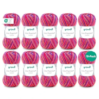 Image de Gründl Lisa Premium (Fil à Tricoter et Crocheter avec Un caractère Semblable de la Laine en 100% polyacrylique, 50 g / 133 m, Taille des Aiguilles : 3,5 4,5, 10 x g), Lilas Rose Orange