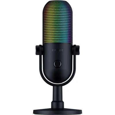Image de Razer Seiren V3 Chroma Microphone USB RGB avec Tap to Mute (Un éclairage Qui réagit au Stream et Jeu, Micro électrostatique supercardioïde, Limiteur de Gain numérique absorbeur Choc) Noir
