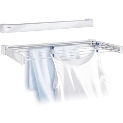 Image de Leifheit Séchoir mural Telegant 30 Protect, sèche linge dépliable avec 5 barres de 60 cm, étendoir à robuste pour intérieur et extérieur, longueur d&#039;étendage 3 mètres