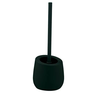 Image de WENKO Kit d&#039;accessoires pour WC Badi, accessoires de bain en céramique à surface mate, brosse noire incl. avec tête silicone d&#039;un Ø 7,5 cm, anti adhésive, 13,5 x 38 vert foncé