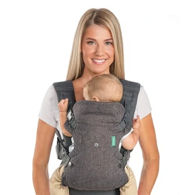 Image de Infantino Porte bébé Flip 4 en 1 Ergonomique façons De porter Convertible Confortable Lanières Rembourrées Ajustable Support Tête Pour Bébés 3,6 à 14,5 kg Gris