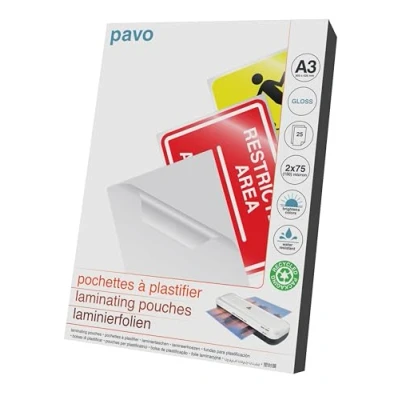 Image de Pavo 8004607 Pack de 25 Pochettes Plastification A3 2 x 75 mc