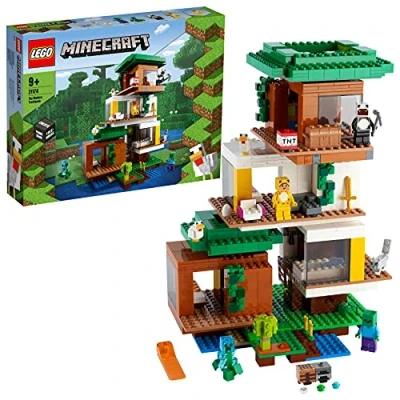 Image de LEGO 21174 Minecraft La Cabane Moderne dans l’Arbre, Jouet Maison de Poupée, Modèle Collection avec Figurine Creeper, pour Filles et Garçons