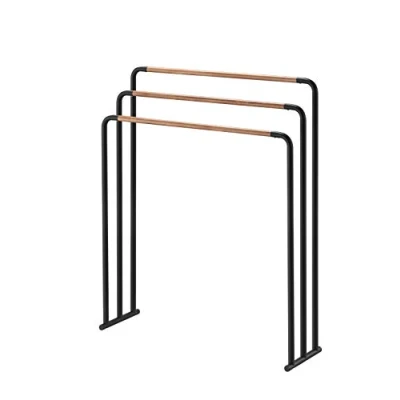 Image de Yamazaki 7468 Plain Porte Serviettes de Bain, Noir, Acier/Bois, Minimaliste, 70 x 19 83 c m