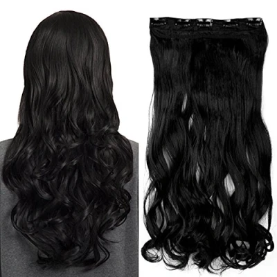 Image de SEGO Extension à Clip Cheveux Bouclé Naturelle Ondulé Rajout Clips Pas Cher 60 CM Noir Ombré [1 Pièce 5 Clips]