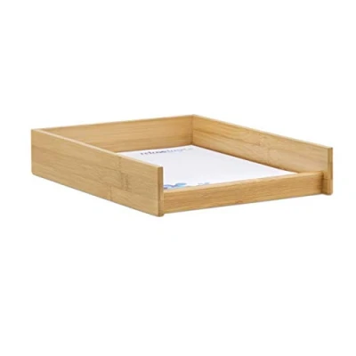 Image de Relaxdays Corbeille à Courrier Bois, Lot de 2, Papier Format A4, Bureau, Range Documents &amp; Lettres, Aspect Bambou, 25x33cm, Nature