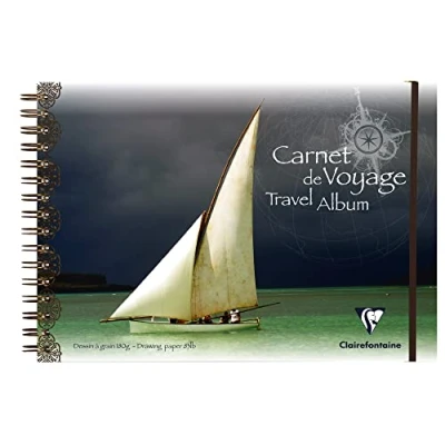 Image de Clairefontaine 96103C Carnet de Voyage Spiralé 30 Feuilles Papier Dessin Blanc au Grain Léger A4 21x29,7 cm 180g Couverture Résistante Motif Voilier Idéal pour les Artistes Globe trotteurs