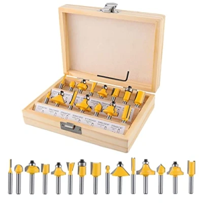 Image de Gueenky 15 Pièces Coffret Fraise Défonceuse, Defonceuse 6,35 mm en Carbure de Tungstène, Fraises pour Défonceuse Tige 1/4&quot;, Kit Travail du Bois