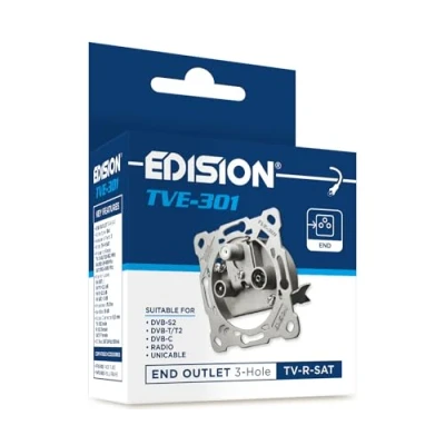 Image de EDISION Prise Satellite TV Universelle TVE 301, terminale R Sat encastré 3 connecteurs, Convient pour DVB S2, Unicable, TNT T/T2, C, Radio, FM, Dab+, Passe DC, Sorties