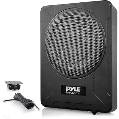 Image de Pyle Caisson de Basse Voiture Amplifié 20 cm à Profil Bas Système Subwoofer Actif Compact 600 Watts, Enceinte Active sous Siège avec Amplificateur Intégré, Entrées Niveau Haut et Noir