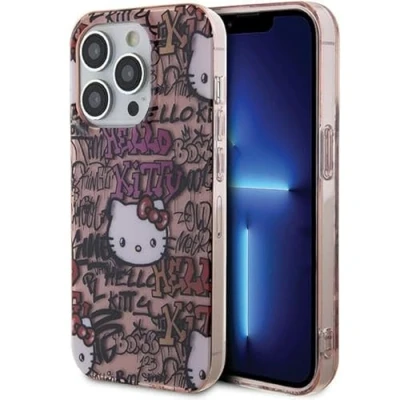 Image de CG MOBILE Hello Kitty HKHCP15LHDGPTP Coque rigide pour iPhone 15 Pro 6,1&quot; Rose IML Tags Graffiti