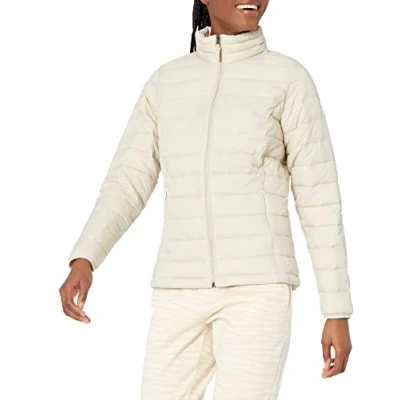 Image de Amazon Essentials Doudoune compacte légère à Manches Longues résistante l&#039;eau (Disponible en Grande Taille) Femme, Gris Pierre, XL