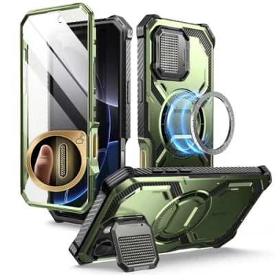 Image de i Blason Coque pour iPhone 16 Pro avec Protecteur Caméra Support Intégrés [Compatible Bouton &amp; MagSafe] [Protection Militaire] Armorbox Intégrale Protection d’Ecran, Vert