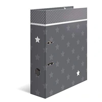 Image de HERMA Motif classeur à levier A4 Étoiles Gris avec bordure, dos de 7 cm, en carton robuste, imprimé entièrement l&#039;extérieur et l&#039;intérieur