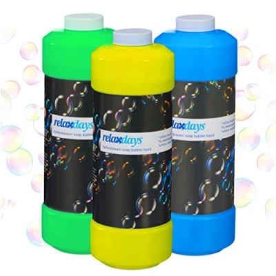 Image de Relaxdays Bouteille Rechargeable de Liquide à Bulles, Lot 3, 1L par Contenant, pour Machines, souffleurs, Multicolore