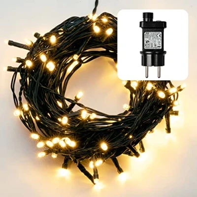 Image de Hellum Guirlande lumineuse LED extérieure ou intérieure I blanc chaud avec minuteur alimentée par secteur 40 câble vert