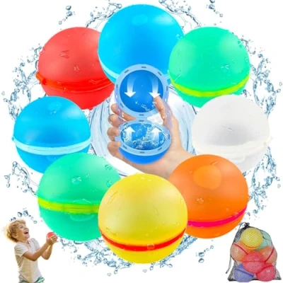 Image de Bombe a eau Colorés Réutilisable,8 à Magnétiques Fermeture Automatique en une Seconde,Ballons d&#039;Eau Remplissage Rapide pour Bataille Jouets, D&#039;Eau,Plage Fête Piscine D&#039;été