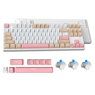 Image de ATTACK SHARK Clavier Mécanique AK871 à Échange Chaud, de Jeu Compact QWERTY 87 Touches, Couvercle Magnétique, Prise en Charge Bluetooth/2,4 GHz, pour Mac/Windows Blanc avec Switch Bleu