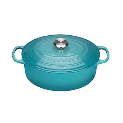 Image de Le Creuset Cocotte en Fonte Émaillée Signature avec Couvercle, 27 cm, Ovale, 4,1 L, 4,425 kg, Bleu Caraïbes, 21178271702430