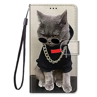 Image de Nodigo Cuir Coque pour Samsung Galaxy A21s Antichoc avec Support Clapet Design Silicone Animal Motif Drôle Étui Bumper 360 Kickstand Case Cover Housse Fille Femme Homme Portefeuille Chat